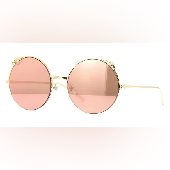 NWT Cartier | Gold Panther Pink Round Sunglasses CT0149S 003 New in Box $1395 - Picture 1 of 7